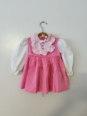 Vintage Pert'n Sassy Baby Girls 6-9m Prairie Dress Pink Polka Dot Ruffle 1970s